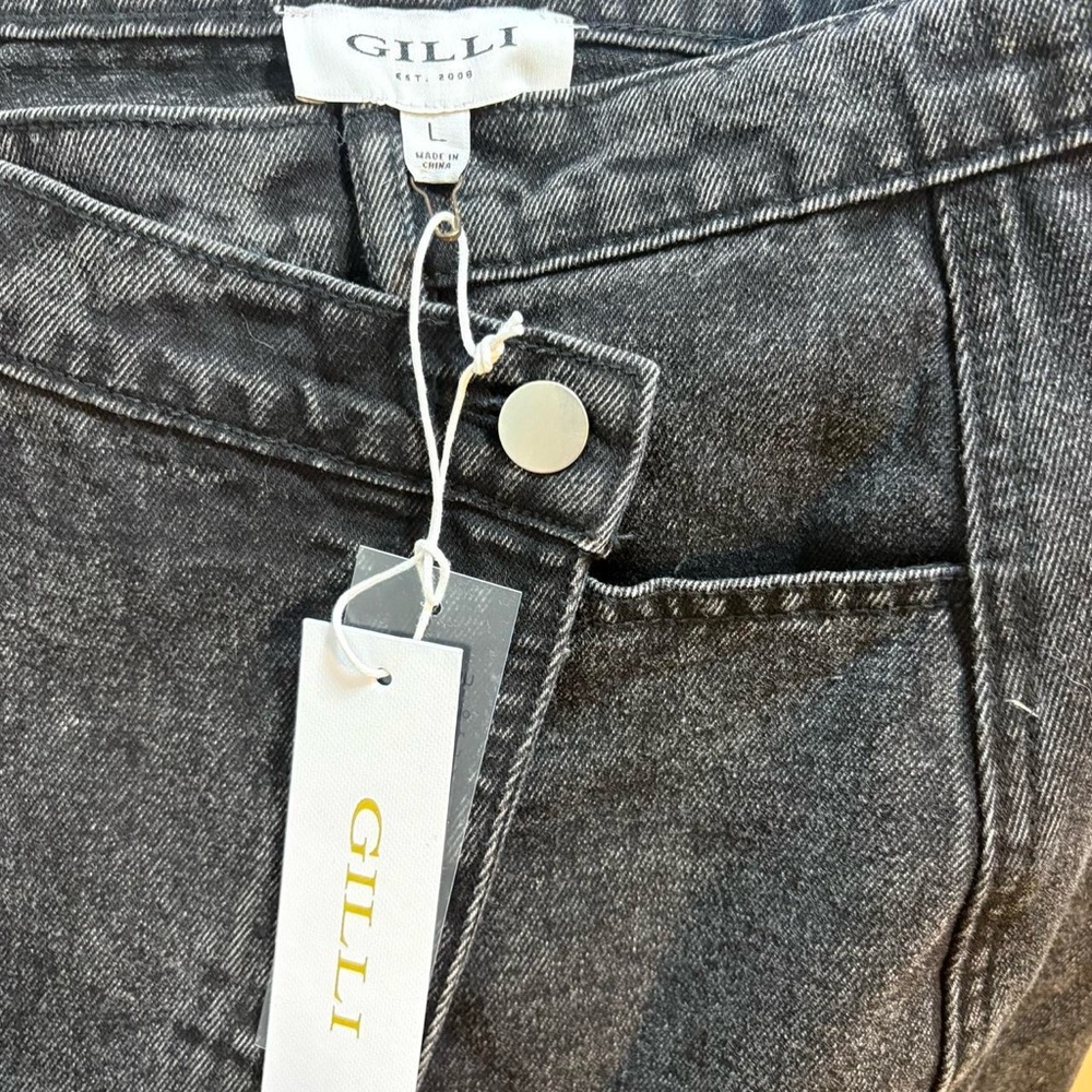 Gilli NWT asymmetric-fastened black stonewashed denim a-line mini skirt - Picture 6 of 7